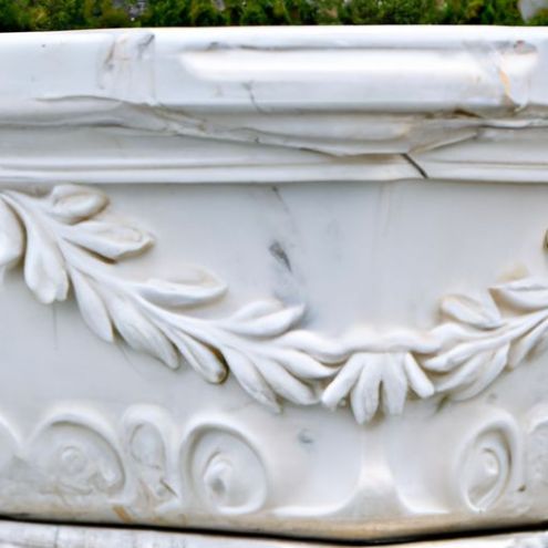 Gesneden Grote Marmeren Bloempot Romeinse Tuinmuur Reliëf Plantenbakken Grote Witte Marmeren Bloempot Buiten Tuin Decoratie Hand