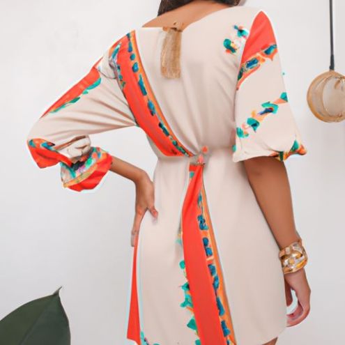 Holiday Style Standing Neck 2023 women clothing Lantern Sleeve Long Printed Women's Casual Dress 2023 Spring/Summer Elegant Ethnic Tribe