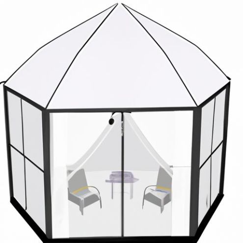 خيمة المظلة أكشاك مع سرير للنوم، نافذة زجاجية، خيمة مضلعة، لون أبيض، متعددة الجوانب، معبد مفرد