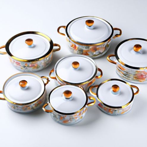 Porselen güveç tabağı, kapaklı tencere seti, Set çorba tenceresi, pişirme setleri için kütüphaneli pembe altın JIUWANG guangzhou altın kaplama seramik