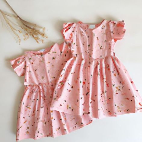 कपड़े पुष्प प्लीटेड पफ आस्तीन छोटी गुलाबी लड़की के कपड़े लड़कियों के कपड़े 2023 नई ग्रीष्मकालीन फैशन