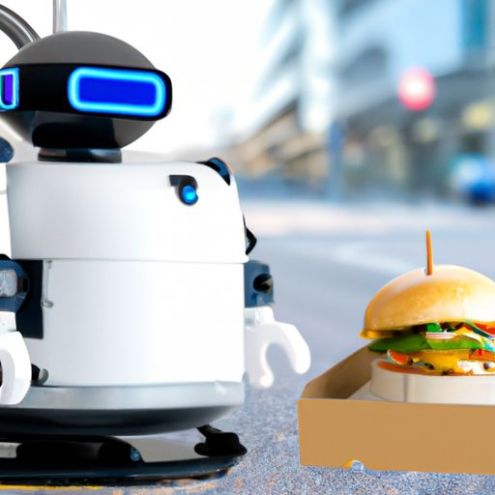 Вождение робота службы доставки гамбургеров и пиццы, управление приложением Сервисный робот для ресторана быстрого питания Ai Робот для доставки еды, человек