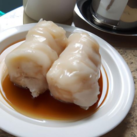 Rollo de pescado Desayuno tradicional de Hong Kong en aceite de Siew Mai y soja